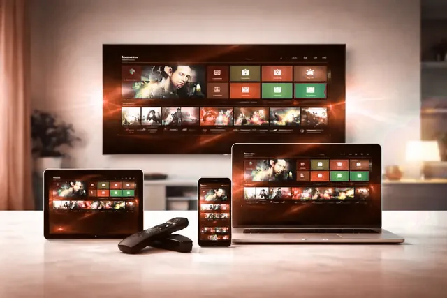 MYTIVIFLIX playing on a television, a tablet, a laptop and a phone